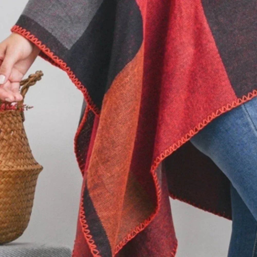 OPEN FRONT GEOMETRIC RECTANGLE PRINT WRAP KIMONO SHAWL - Picture 4 of 5